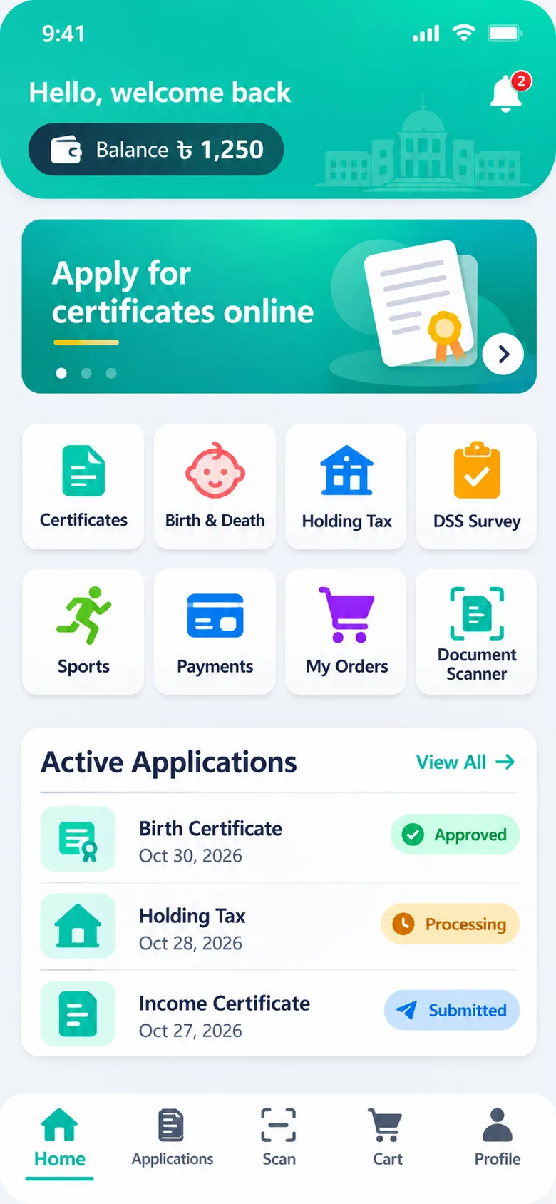 EkApp mobile interface